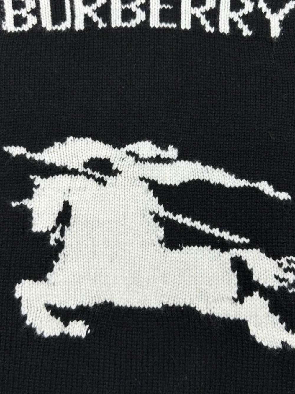 Burberry Black Crewneck with White Logo Intarsia - Picture 4 of 9